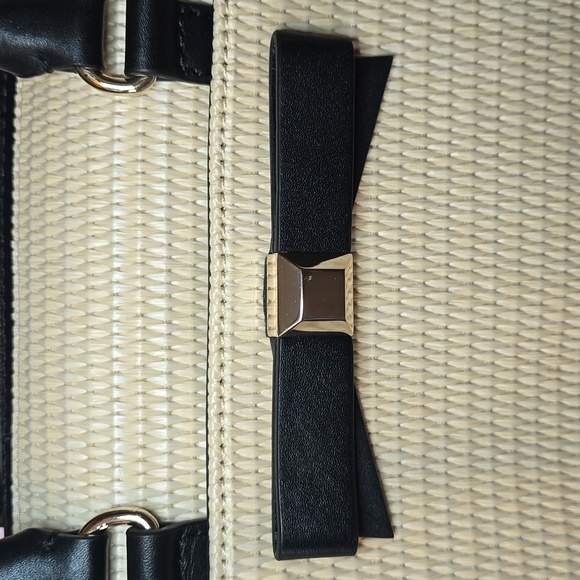 Kate Spade New York Woven Straw Bag with Leather Trim and Bow - Picture 2 of 8
